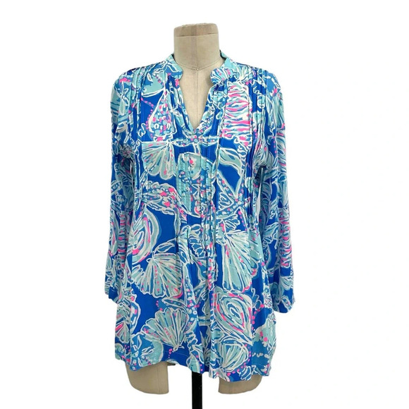 Lilly Pulitzer Sarasota Tunic Top Bay Blue Into the Deep Seashell Print Size‎ XS - Picture 2 of 9